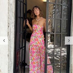 12th Tribe Strapless Floral Dress - Pink and Orange